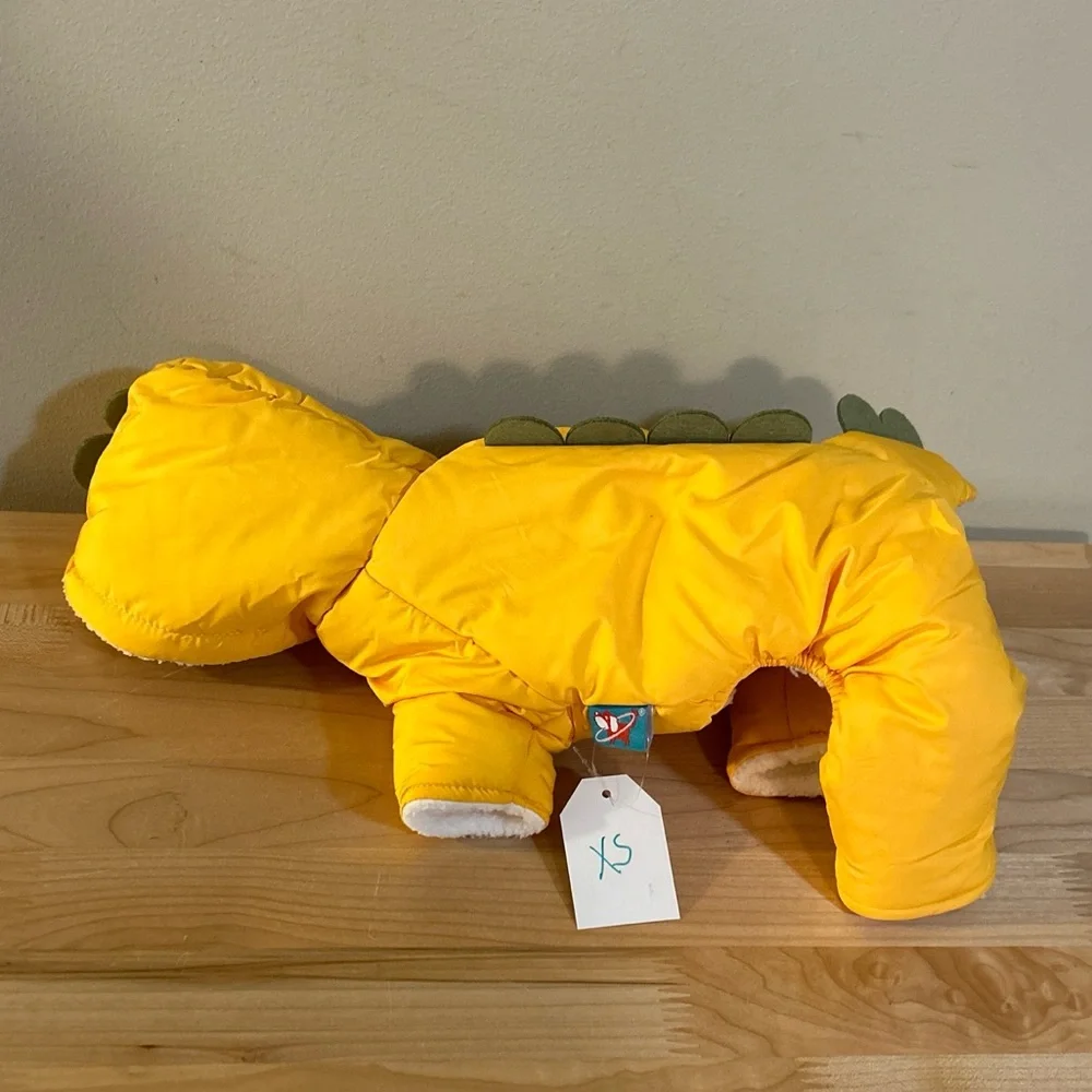 Dog Size XS Yellow Dinosaur Fleece Lined Coat NWT